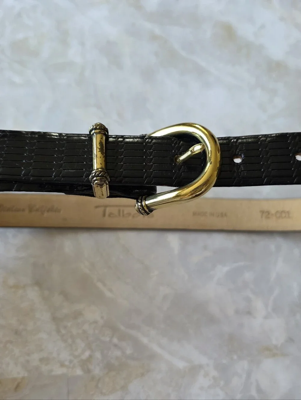 Talbots Italian Calfskin Leather Belt S Croc Embossed Gold Buckle Old Money